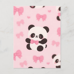Cartão Postal Padrão de Laço Rosa Kawaii Panda