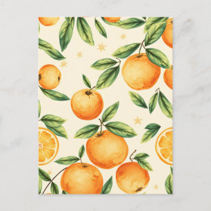 Cartão Postal Padrão de Laranjas em Aquarela