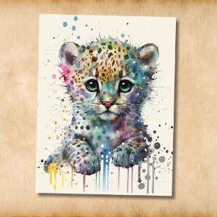 Cartão Postal Padrão de leopardo aquarela marfim minimalista