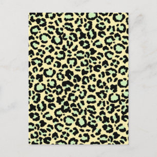 Cartão Postal Padrão de Leopardo em Verde Menta sobre Aveia