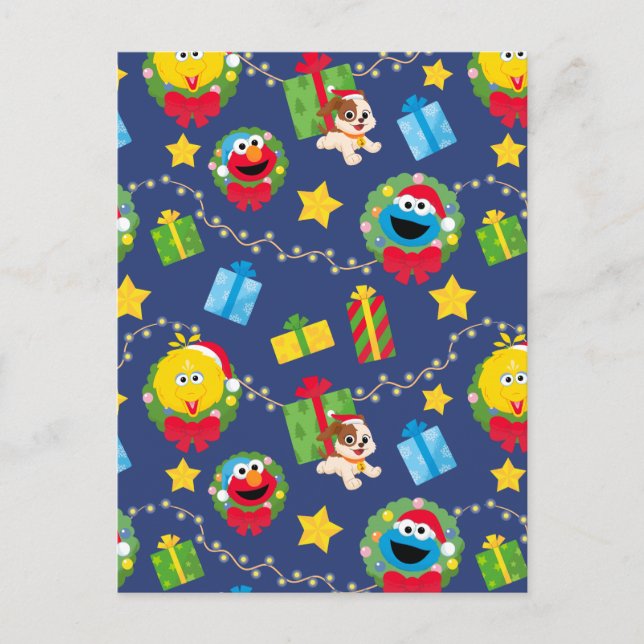 Cartão Postal Padrão de Luzes de Natal da Sesame Street (Frente)