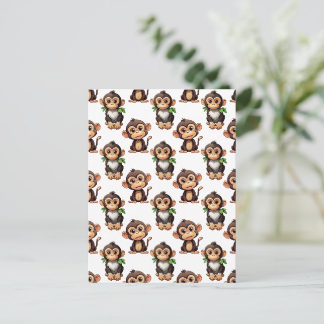 Cartão Postal Padrão de Macaco Branco Design  (Em pé/Frente)