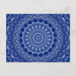Cartão Postal Padrão de Mandala Azul com Simetria de Explosão de