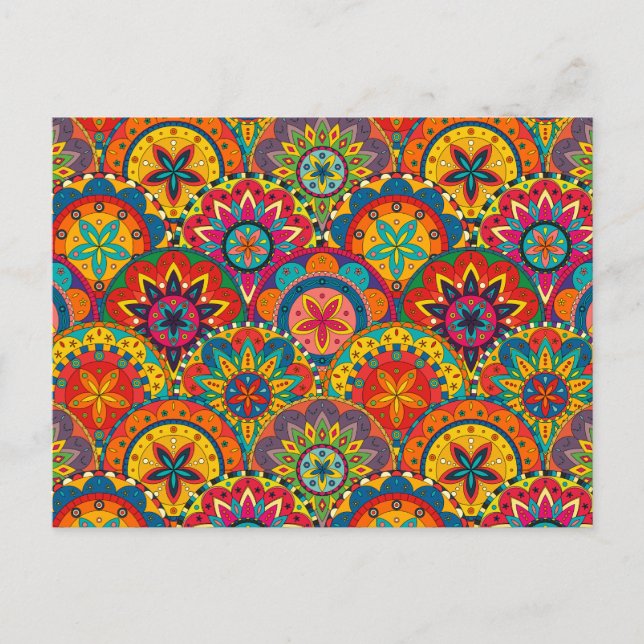 Cartão Postal Padrão de Mandala Colorida Retroativa Funky (Frente)