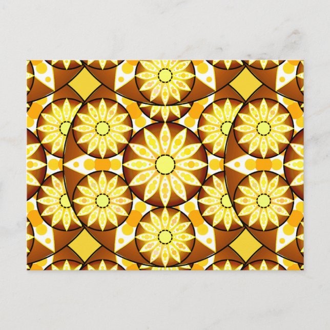 Cartão Postal padrão de mandala, tons de marrom e dourado (Frente)
