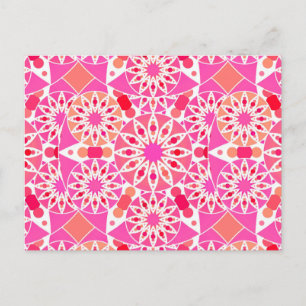 Cartão Postal Padrão de mandala, tons de rosa e coral