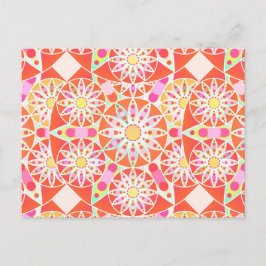 Cartão Postal Padrão de mandala, vermelho de coral, rosa, ouro