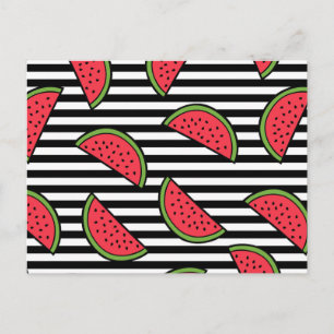 Cartão Postal Padrão de melancia em Stripes Pretas e Brancas