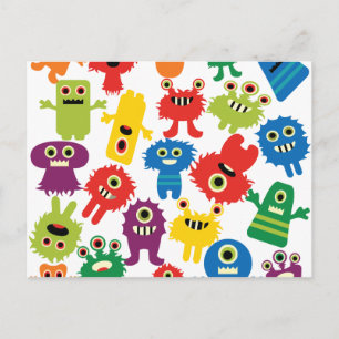 Cartão Postal Padrão de Monstros Coloridos Engraçado e Bonito