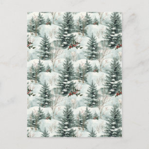 Cartão Postal Padrão de Natal com Floresta de Neve e Pinheiros