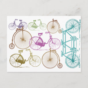 Cartão Postal Padrão de Neon de Cor Brilhante de Bicicleta Moder