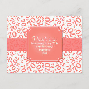 Cartão Postal Padrão de Número de Aniversário de 70 anos Coral/B
