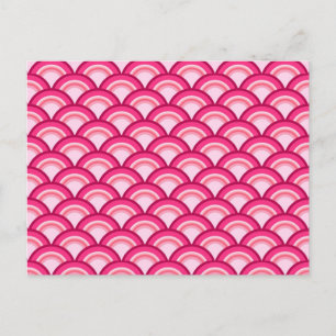 Cartão Postal Padrão de onda Art Deco - fúcsia e coral