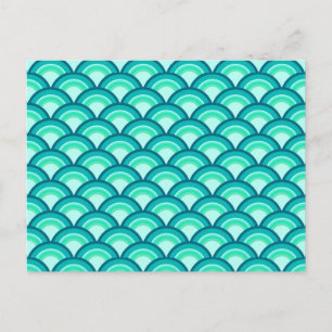 Cartão Postal padrão de onda Art Deco - tons de turquesa