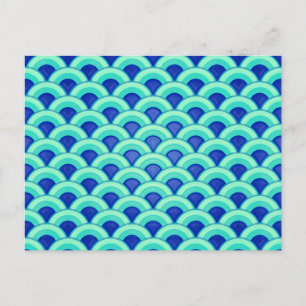 Cartão Postal Padrão de onda Art Deco - turquesa e cobalto