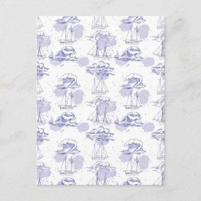 Cartão Postal Padrão de Ondas e Entregas de Aquarela (Frente)