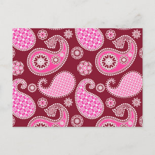 Cartão Postal Padrão de Paisley, Borgonha, Rosa e Branco