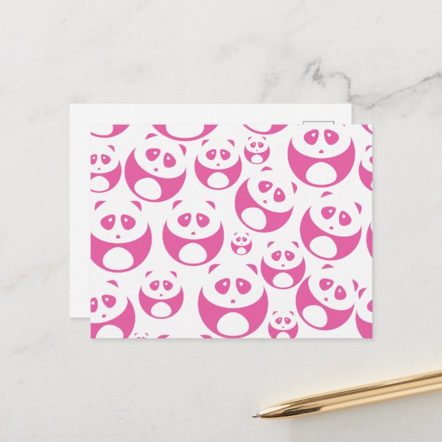 Cartão Postal Padrão de Panda Branca e Rosa Bebê Kawaii (Frente/Verso In Situ)