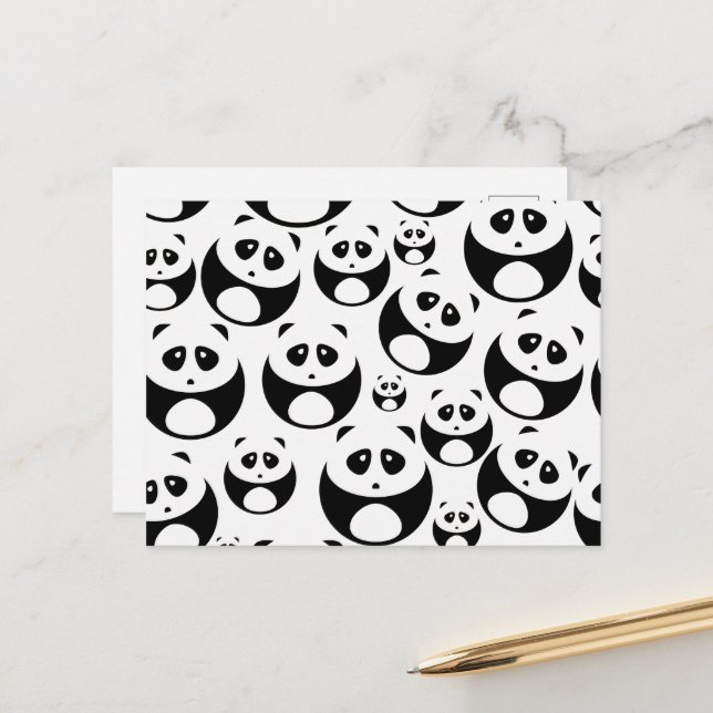 Cartão Postal Padrão de Panda Branco e Preto de Kawaii (Frente/Verso In Situ)