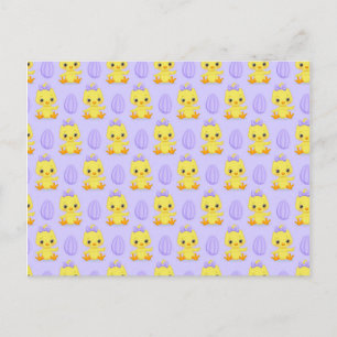 Cartão Postal Padrão de Páscoa de Frango Amarelo Fofo Roxo