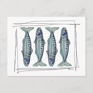 Cartão Postal Padrão de Peixe Azul Costeiro Seamless Oceano