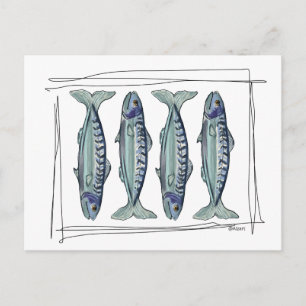 Cartão Postal Padrão de Peixe Azul Costeiro Seamless Oceano