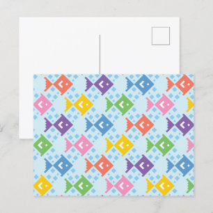 Cartão Postal Padrão de Peixes Coloridos no Oceano