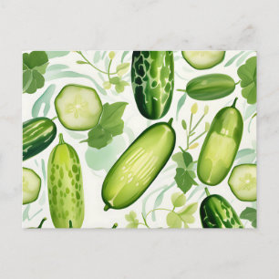 Cartão Postal Padrão de Pepino em Aquarela Serena com Fluxo