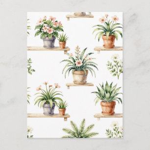 Cartão Postal Padrão de Prateleira de Plantas em Vasos Aquarela