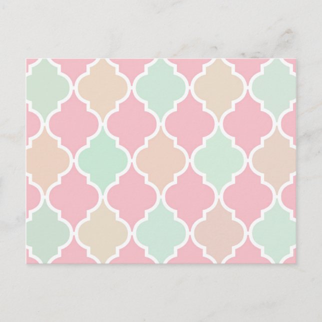 Cartão Postal Padrão de Quatrefoil Verde Rosa Cinza Trendy Chic (Frente)