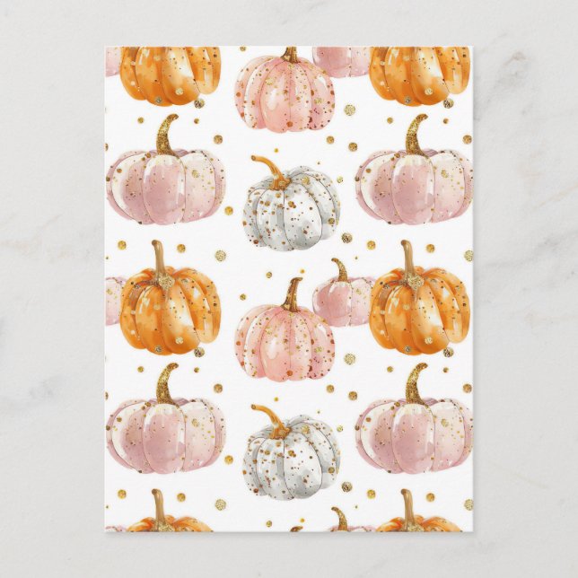 Cartão Postal padrão de queda de abóbora de aquarela (Frente)