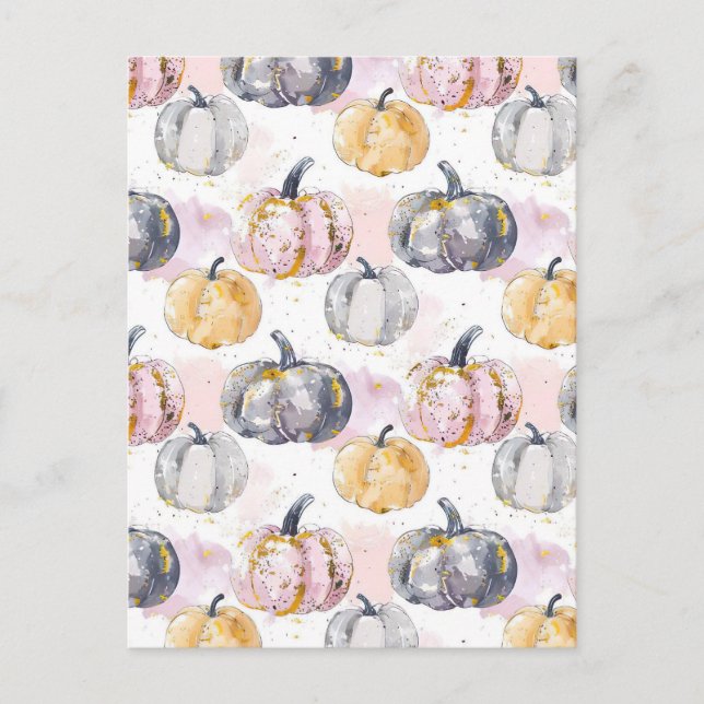 Cartão Postal padrão de queda de abóbora de aquarela (Frente)