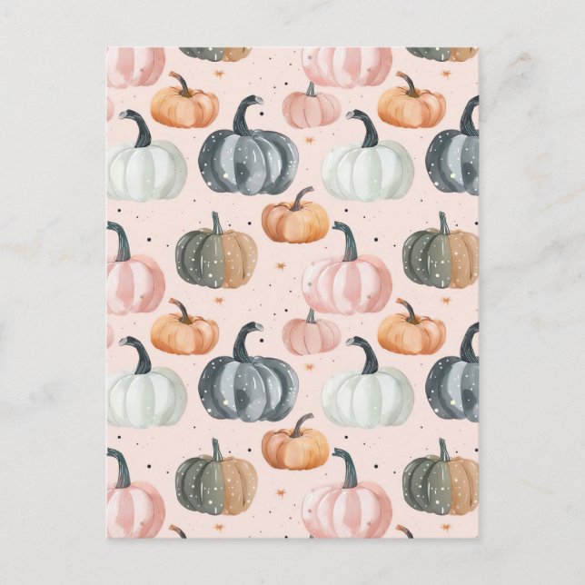 Cartão Postal padrão de queda de abóbora de aquarela (Frente)