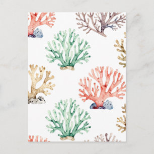Cartão Postal Padrão de Recife de Coral em Aquarela