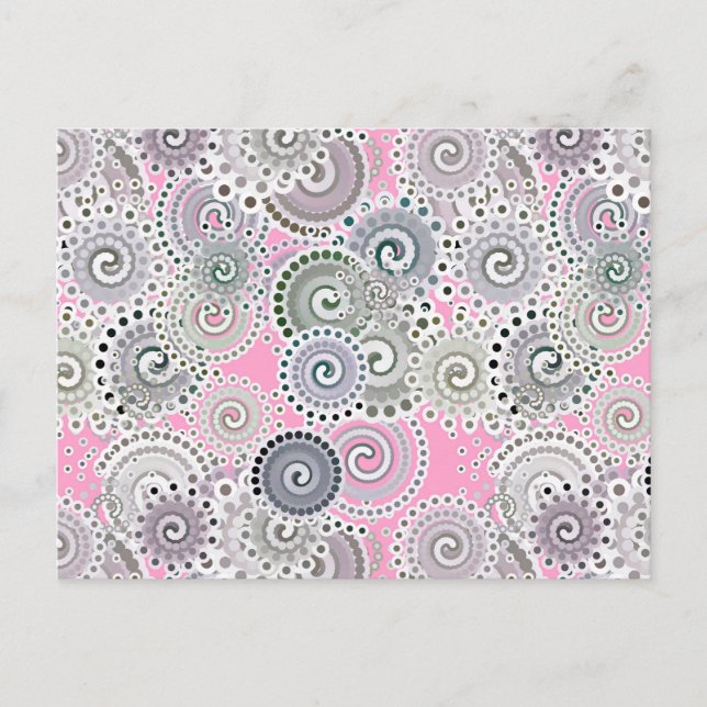 Cartão Postal Padrão de redemoinho fractal, rosa e cinza (Frente)
