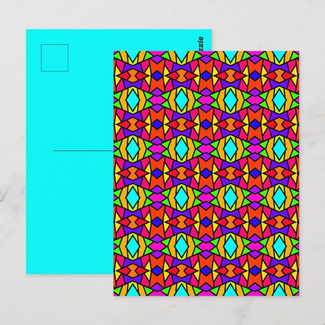 Cartão Postal Padrão de Repetição Geométrica em Patchwork de Cor (Frente/Verso)