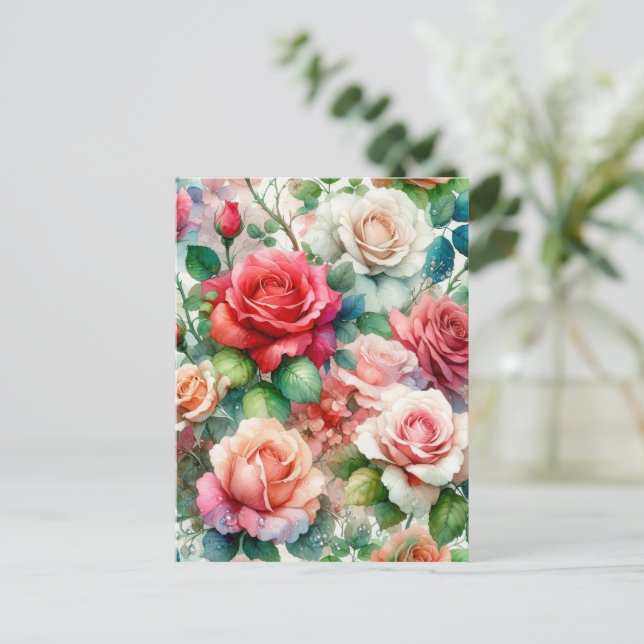 Cartão Postal Padrão de Rosa Caprichosa (Em pé/Frente)