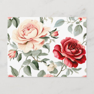 Cartão Postal Padrão de Rosa decorativo de vinheta em branco