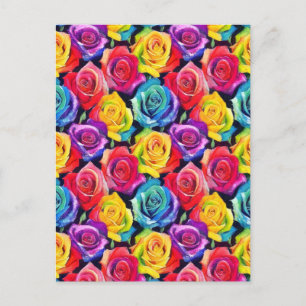 Cartão Postal Padrão de rosas em aquarela espalhadas