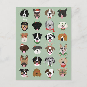 Cartão Postal Padrão de Rosto de Cachorro de Natal