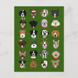 Cartão Postal Padrão de Rosto de Cão de Natal
