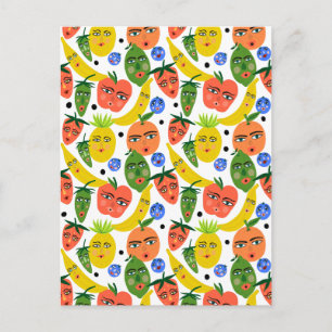 Cartão Postal Padrão De Salada De Fruta Engraçado Whimsical