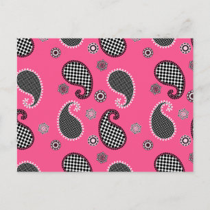 Cartão Postal Padrão de salsa, rosa-fúcsia, preto e branco