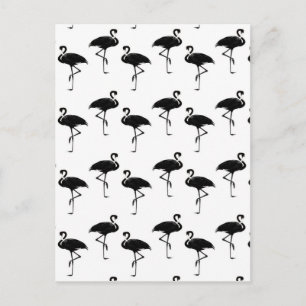 Cartão Postal Padrão de Silhuetas de Flamingo Preto Branco