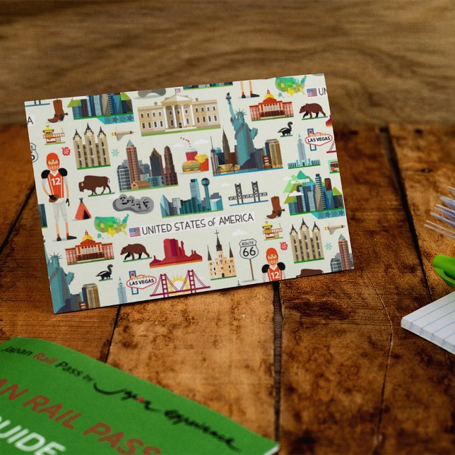 Cartão Postal Padrão de Símbolos dos Estados Unidos (Postcard on table)