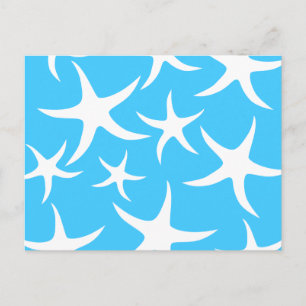Cartão Postal Padrão de Starfish, azul-turquesa brilhante e bran