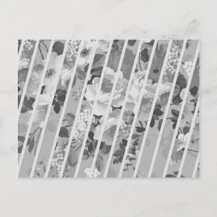 Cartão Postal Padrão de Stripes Florais de Cinzas Brancas Vinta