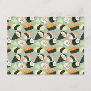 Cartão Postal Padrão de Sushi de Aquarela
