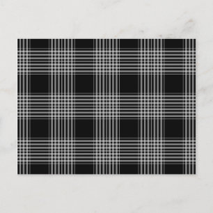 Cartão Postal Padrão de Tartan em Xadrez branca e preta