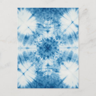 Cartão Postal Padrão de Tinta Amarrada Shibori Azul Índigo